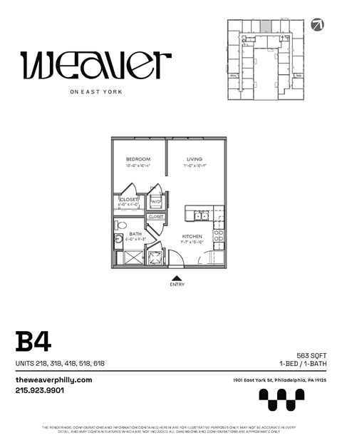 1Bed Floor Plan B4 at The Weaver, Philadelphia, PA, 19125